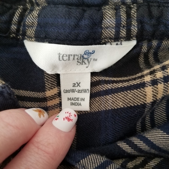 Terra & Sky Soft Button down Flannel Shirt Autumn Tartan/Navy Size 2X - Picture 3 of 13